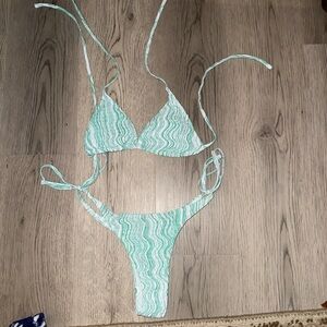 Green and White Swirl Bikini Set